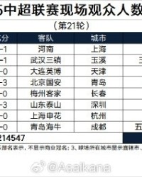 2025中超联赛现场观众人数统计（第21轮）